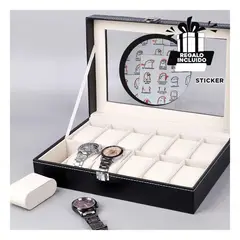 RYBIU IMPORT - Pack12 Caja Exhibidora de Relojes Negro Y+Regalo Stickers