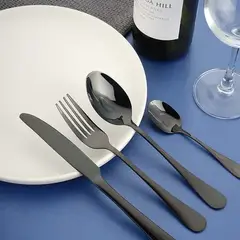 GENERICO - Set 24 Piezas Cubiertos de Acero Inoxidable NEGRO