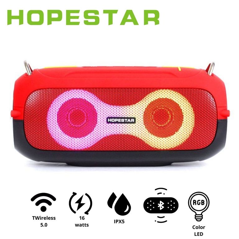 Parlante Portátil Hopestar A41 Rojo protección IPX5 16W iluminación