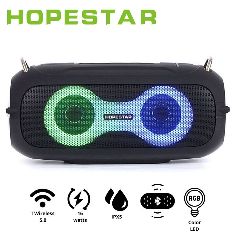 Parlante Portátil Hopestar A41 Negro protección IPX5 16W iluminación