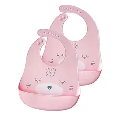GENERICO - Babero Infantil de Silicona en Rosado Y+Papel de Regalo