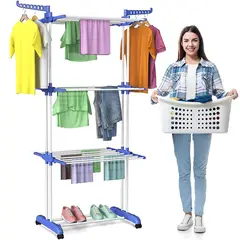 GENERICO - Tendedero de ropa armable de 4 niveles azul doble barra