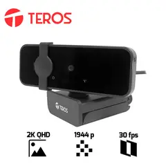 TEROS - Webcam TE-9072 2K Full HD 30FPS con Micrófono y Trípode USB