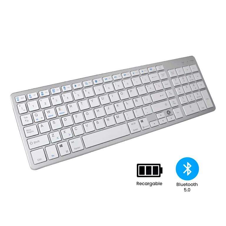 Teclado Inalámbrico Bluetooth Recargable BK348 Blanco