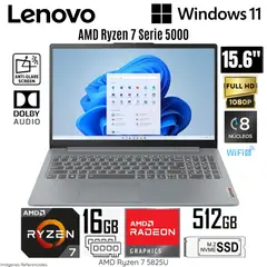 LENOVO - Laptop Ideapad Slim 3 AMD Ryzen 7 5825U 16GB RAM 512GB SSD 15.6" FHD - 82XM00S6LM