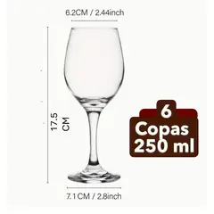 GENERICO - Juego de 6 Copas de Vino o Coctel Tallo alto de 250 ml.