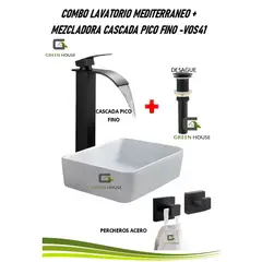 GREEN HOUSE - COMBO LAVATORIO MEDITERRANEO + MEZCLADORA CASCADA PICO FINO -VOS41