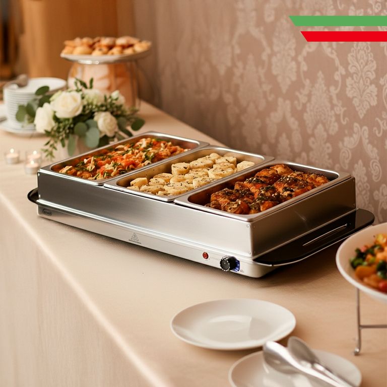 Samovar Calentador y Servidor para Buffet de 3 divisiones