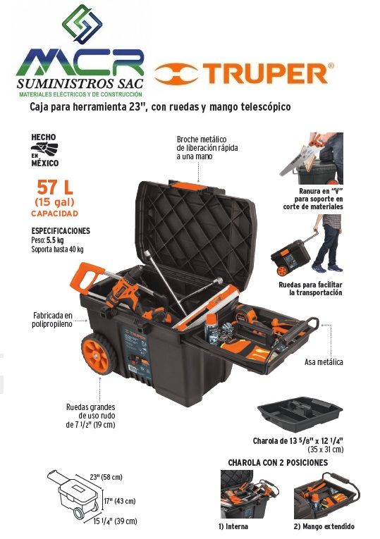 CAJA PARA HERRAMIENTAS 23” x 17” 57L CON RUEDAS