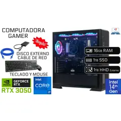 INTEL - Computadora Gamer I7 14va 16GB RAM 1TB SSD GeForce RTX 3050 8GB + 1TB HDD EXT