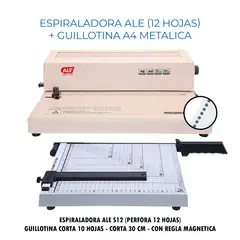 GENERICO - Espiraladora 12 Hojas ALE + Guillotina A4 Metalica