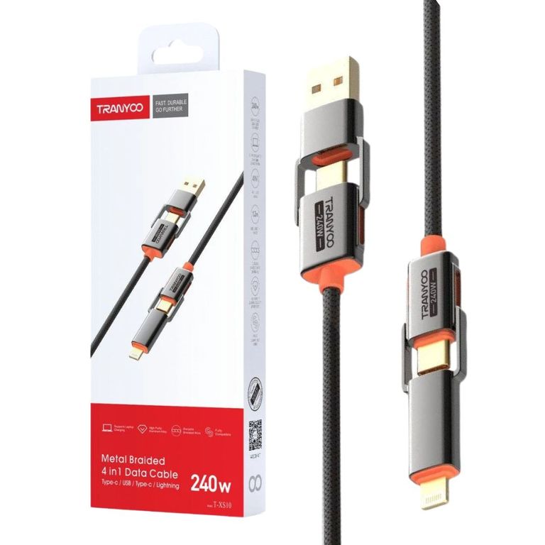 Cable 4 en 1 USB-C/USB a USB-C/Lightning 240W con Chip E-Marker