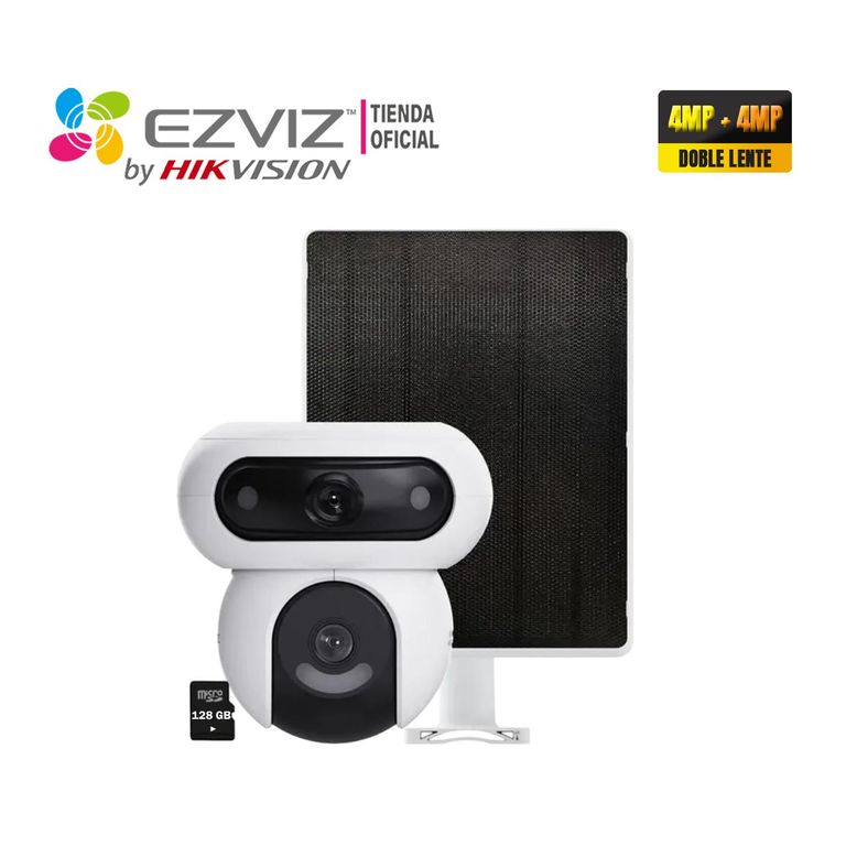 Cámara wifi HB90 Dual Kit 4MP + 4MP Dual Lens BateríaPanel 128GB