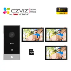 EZVIZ - Videoportero Wifi HP5 2MP 3 Modos Desbloqueo + 2 Monitores 64GB
