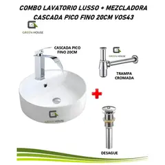 GREEN HOUSE - COMBO LAVATORIO LUSSO + MEZCLADORA CASCADA PICO FINO 20CM- VOS43