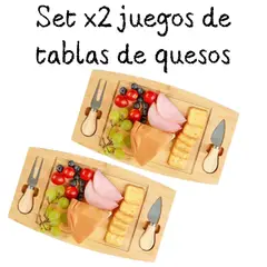 GENERICO - SET X2 JUEGOS DE TABLA DE QUESOS CON ACCESORIOS DE BAMBU