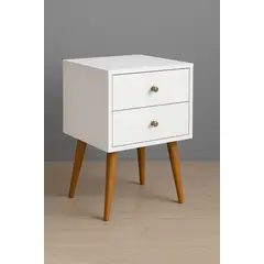 GENERICO - Velador Vintage Mesa De Noche 2 Cajones Blanco