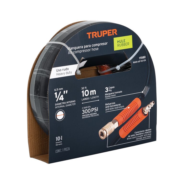 Rollo de 10 m de manguera 1/4´´ de hule para compresora,