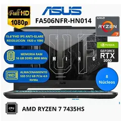 ASUS - Laptop Tuf A15 FA506NFR-HN014 AMD Ryzen 7 7435HS 16GB Ram 512gb SSD RTX 2050 4GB 15.6" Free Dos