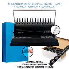 GENERICO - Anilladora AnilloPlastico 12 Hoja + 100 Portada + 100 Anillo