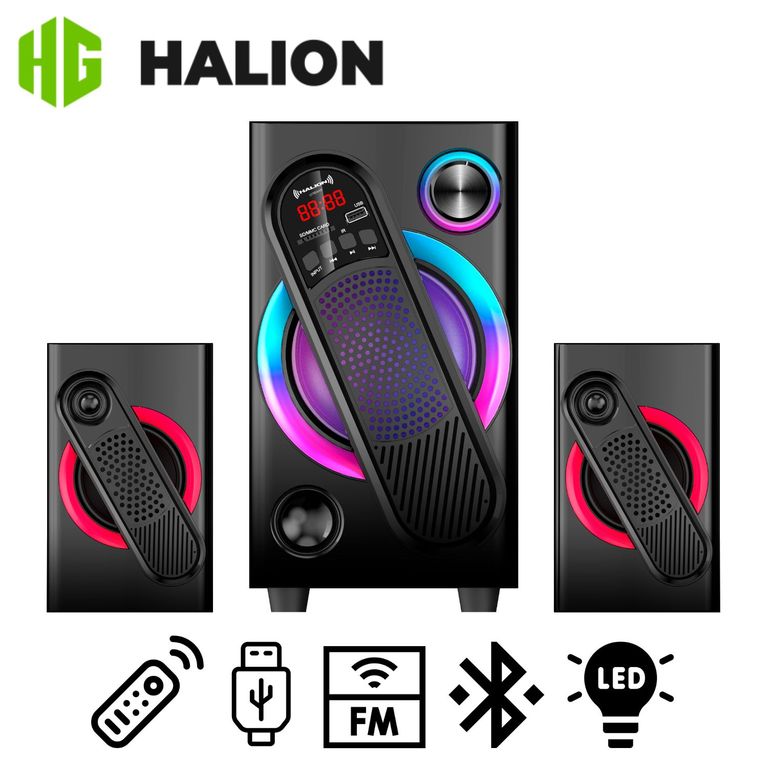Parlante HA-F61 Gordon 2.1 Bluetooth Subwoofer 5.25″ Luces RGB
