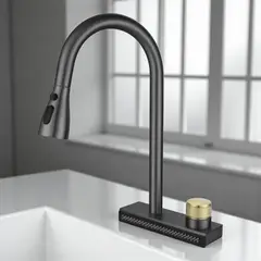 APACHE - Grifo Mezcladora Cocina cascada con pico extraíble Acero Negro Grafito