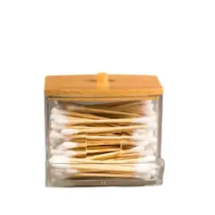 RYBIU IMPORT - Dispensador con Tapa de Madera para Hisopos y Algodones