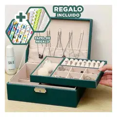 RYBIU IMPORT - Joyero Doble Capa con Divisiones Verde Y+Papel de Regalo