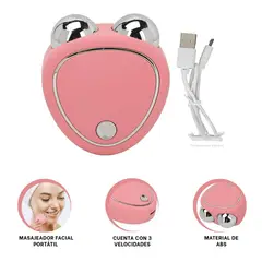 RYBIU IMPORT - Pack2 Masajeador Facial Doble Rodillo 3 Velocidades Rosado