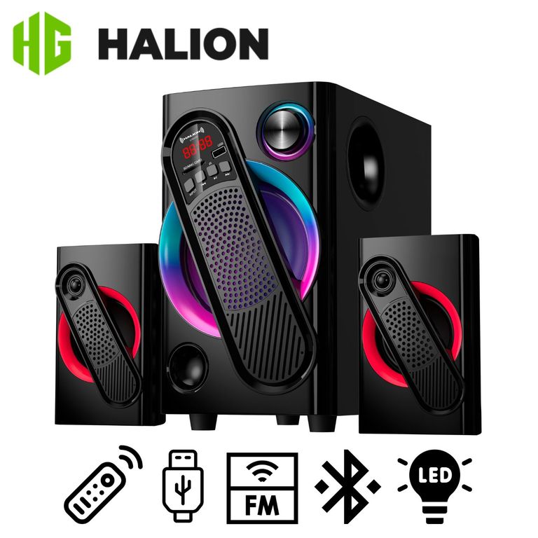 Parlante HA-F61 Gordon 2.1 con Subwoofer 5.25″ Luces RGB USB SD BT FM