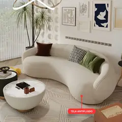 GENERICO - Sofá Curvo 230x85 cm Tela Chenille Antifluido Marfil