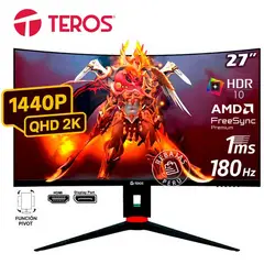 TEROS - Monitor Curvo TE-2767G 27 QHD VA 180Hz 1ms HDMI DP PIVOT