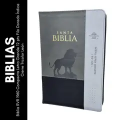 GENERICO - Biblia RVR 1960 Compacta Letra Grande 12 pts Filo Dorado Índice Cierre Tricolor León