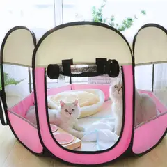 GENERICO - CORRAL Plegable L para Mascotas Rosa con Blanco