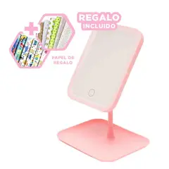 RYBIU IMPORT - Espejo de Maquillaje Led en Rosado Y+Papel de Regalo