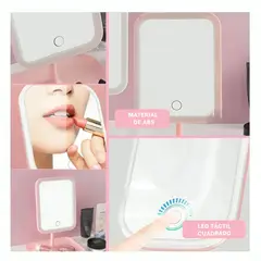 RYBIU IMPORT - Pack4 Espejo de Maquillaje Led en Rosado Y+Regalo Stickers