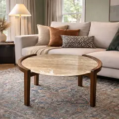 NOEL - Mesa de Centro de Mármol Travertino 60cm Deco