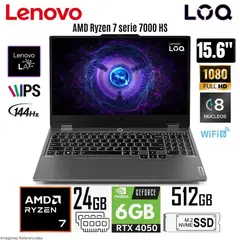 LENOVO - Laptop Loq 15ARP9 AMD Ryzen 7 7435HS 24GB 512GB SSD RTX 4050 6GB 15.6" Free Dos 83JC008GLM