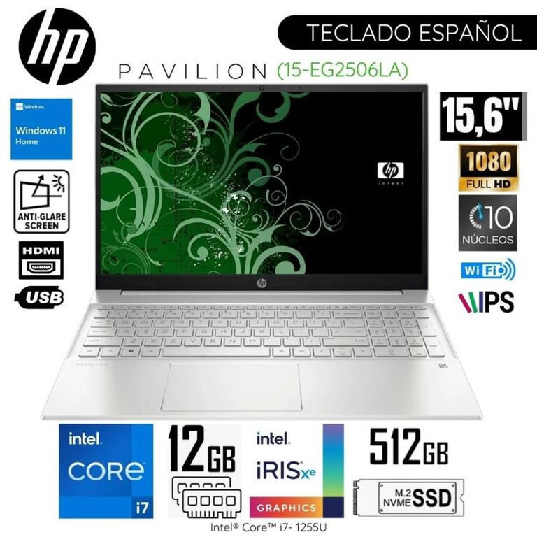 Laptop Pavilion 15-EG2506LA Intel Core i7-1255U 12GB 512GB SSD 15.6" Windows 11 home