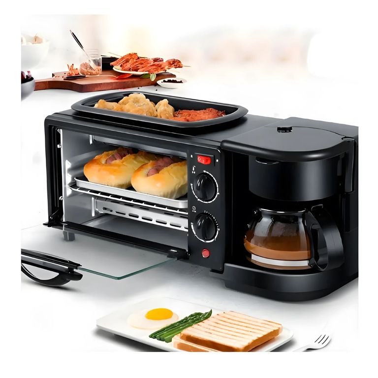 Maquina de desayuno Multifuncional 3 En 1 Horno Cafetera Freidora