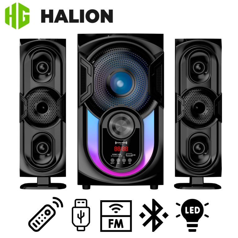 Parlante HA-F62 Oxford 2.1 Bluetooth Subwoofer 6,5″ y Luces RGB