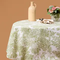 CASIOPIA - Mantel antimanchas redondo 8-10 sillas Toile de Jouy Verde
