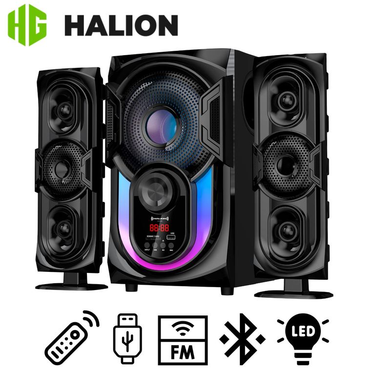 Parlante HA-F62 Oxford 2.1 Subwoofer 6,5″ Luz RGB USB SD BT FM