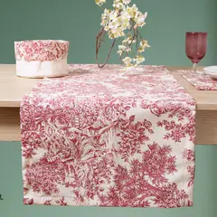 CASIOPIA - Camino antimanchas Toile de Jouy granate 2.20 m x 40 cm