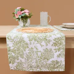 CASIOPIA - Camino antimanchas Toile de Jouy verde 1.50 m x 45 cm