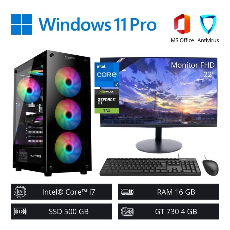 Computadora PC Core i7 3,80 GHz 16GB RAM 500GB NVIDIA 4GB + Monitor 22" FHD