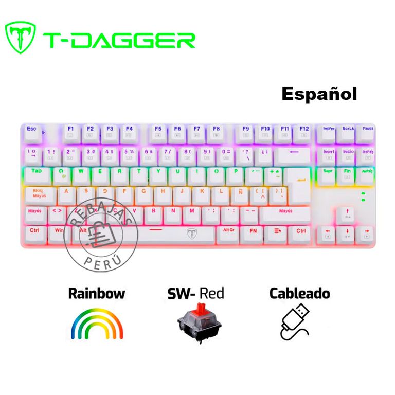 Teclado Mecánico Rainbow BORA WHITE T-TGK313W Red Switch