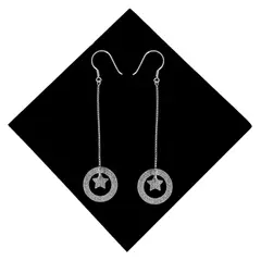 GENERICO - Aretes Largos Circular Estrella Regalo Mamá Novia Plata 925