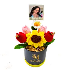 M MATIX SHOP - Matix - Girasol Eterno y Tulipanes Tejidos - Regalos Flores Amarillas