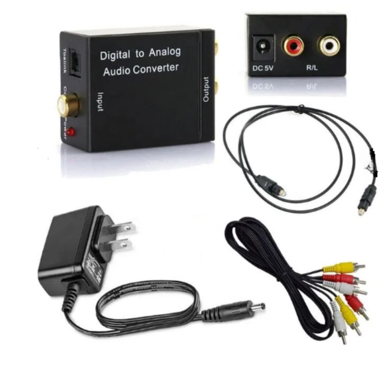 Convertidor Óptico Rca Kit Transformador + Cable Óptico + Cable Rca A Rca